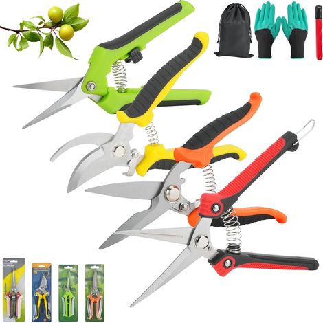 Secateur de Jardin 7 Pièces, Sécateur en Acier Inoxydable, 4 Sécateurs avec 1 sac de rangement, 1gants, 1pierre à aiguiser, Secateur Fleurs pour Branche, Fleur et Fruits, Broussailles (1/5)