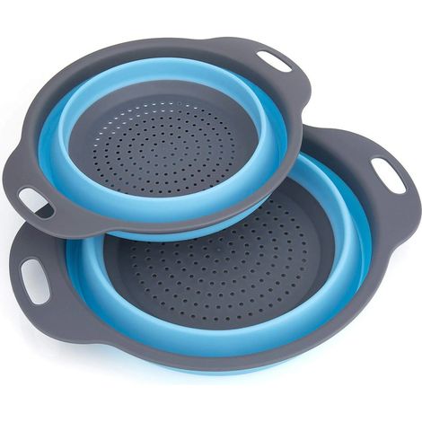 MINKUROW Colador Plegable, 2 Piezas Colador Plegable De Silicona Colador Plegable De Fideos Colador Plegable De Silicona Cesta De Frutas Y Verduras Para Juego De Utensilios De Cocina (Azul) (1/4)