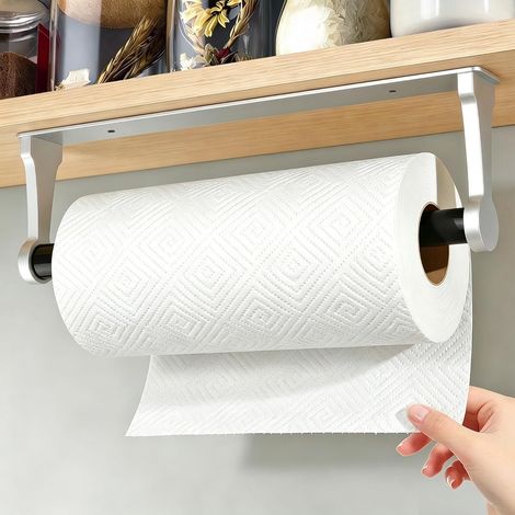 Porte Essuie Tout Auto-adhésif, Supports pour Papier Essuie-Tout Mural, Porte Sopalin Porte Rouleau Papier Cuisine Aluminium (1/5)