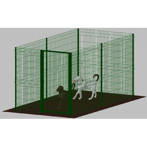 .Recinto-Box Modulare per Cani in Ferro Zincato e Verniciato Verde-con Pali a Interrare - cm 200x400x192h (1/3)