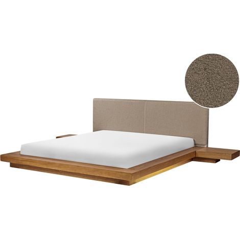 Japan Style LED Bed Frame Natural Ash Wood EU Super King Size 6ft Wood Veneer Boucle Headboard Low Profile Bedroom ZEN (1/5)
