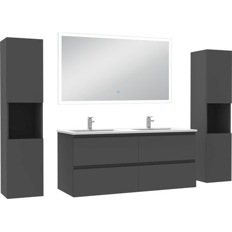 Acezanble Ensemble meuble Salle de Bain 120cm avec colonne + miroir lumineux dimmable anthracite (1/5)