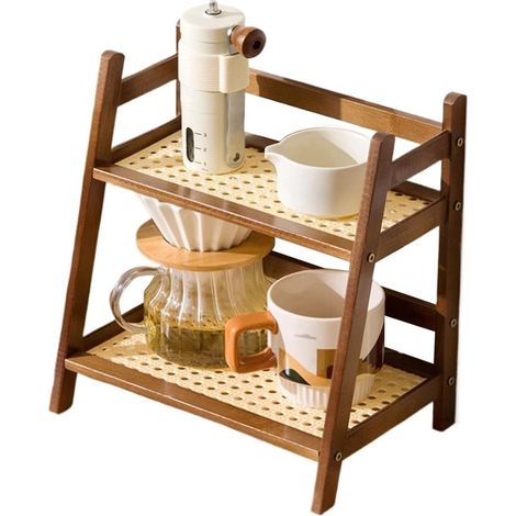 2-stöckiger Becherhalter – Getränkeorganizer – Küchenschreibtisch – Rattanoptik – 29 x 19 cm – Schwarzbraun (1/5)