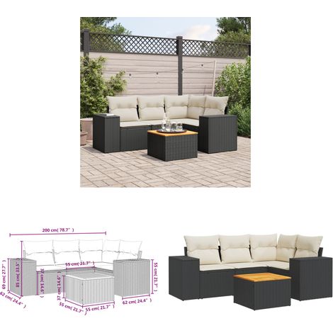 5-tlg. Garten-Sofagarnitur mit Kissen Schwarz Poly Rattan - Gartensorte - Gartenmöbelset - Esstischgarnitur - Lounge Möbel - Outdoor Furniture - Home & Living (1/3)