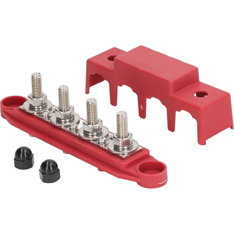 Bloc de distribution électrique à 4 bornes avec couvercle, barre omnibus marine 3/8 po pour VR, bateaux et remorques, 12-48 V, rouge (1/5)