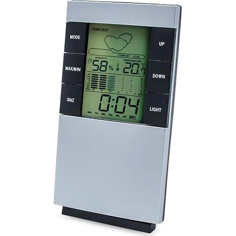 Station météo numérique en argent, suspendu ou debout, 14 x 8 cm, Hygromètre avec réveil et prévisions météorologiques, Thermomètre, appareil de mesure (1/5)