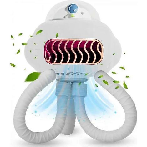Ventilador portátil con forma de OVNI y patas de pulpo, ventilador de escritorio blanco con diseño de astronauta, batería recargable con hasta 8 horas de refrigeración. (1/2)