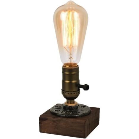 Lampe de bureau industrielle à base de bois, petite lampe de chevet for chambre, salle à manger, cuisine, bureau,9×9×13cm (avec ampoule T64 à lumière chaude) (1/5)