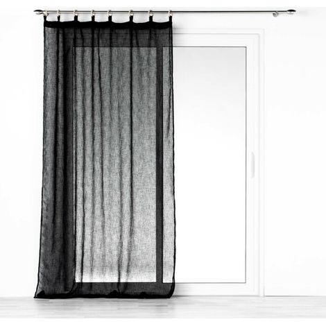 Voilage a oeillets bois 140 x 240 cm voile tissé Minalisa Noir (1/3)