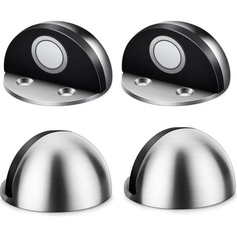 Butoir de Porte 4 Pièces Butoir Porte Magnetique Acier Inoxydable Arrêts de Portes Door Stoppers avec Vis de Montage et 3M Colles pour Protéger la Porte et Mur Chambre à Coucher Salon Cuisine(Argent)