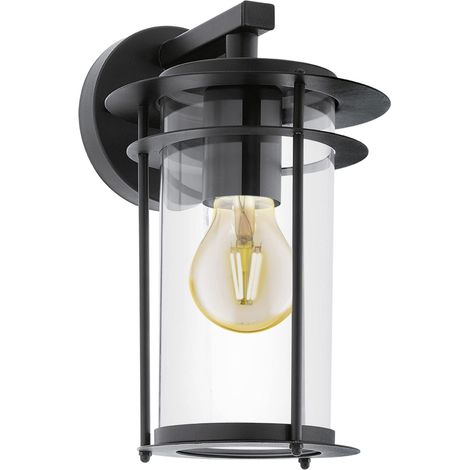 Eglo Valdeo Lampada da parete per esterni, lampada da esterno a 1 luce, applique in acciaio zincato nero, vetro trasparente, attacco E27, IP44 (1/5)