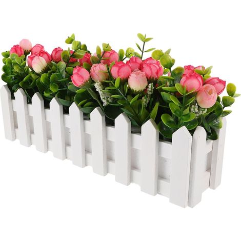 Fleurs Artificielles avec Clôture en Pot, Petites Fleurs Artificielles Réalistes en Bois et Plastique, Installation Facile, Entretien Minimal, Décoration Élégante pour Mariage (1/5)