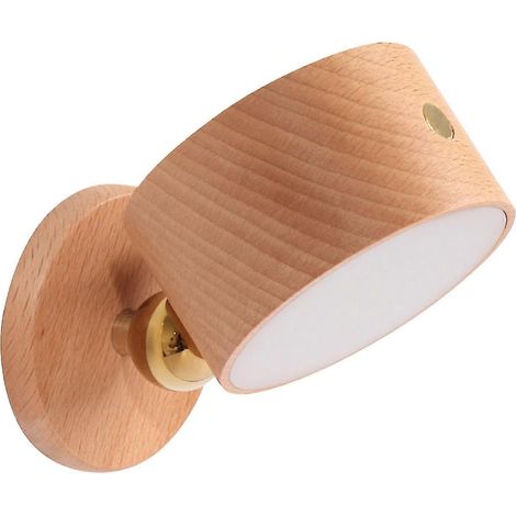 Applique murale magnétique en bois, lampe LED rotative à 360°, rechargeable par USB, à piles, veilleuse à intensité variable, lampe de lecture, fixation magnétique pour cabine (1/5)