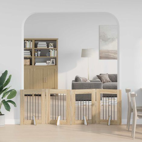 Cancello per cani pieghevole con supporti 4 pz Rovere Sonoma vidaXL
