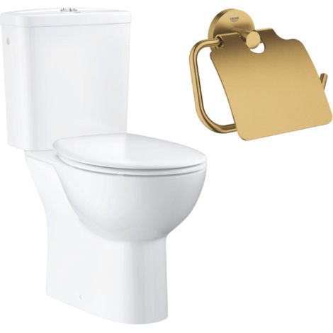 Inodoro de suelo sin brida GROHE Quickfix + Asiento desmontable + Portarrollos mural Cool Sunrise (1/4)