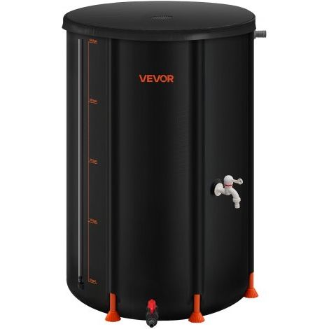 Regentonne faltbar, 250 L tragbares Regenfass, Regenwassertank, 500D PVC-Regenwassersammelsystem, Wassertank, Regenwassertonne mit Zapfhahn und Überlaufset, Schwarz (1/5)