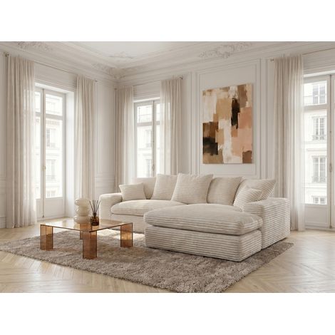 BOBOCHIC - Canapé d'angle réversible compact NEVADA gros côtelé doux Beige (1/5)