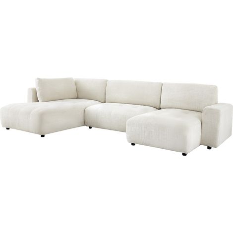 Grande divano angolare sinistro panoramico in tessuto ciniglia beige - CELARO