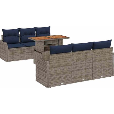 Garden Sofa Set 7 pcs Grey and Navy Blue Poly Rattan vidaXL (1/5)