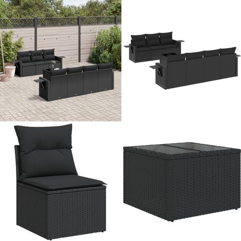 8-tlg. Garten-Sofagarnitur mit Kissen Schwarz Poly Rattan - Gartensorte - Gartenmöbel Set - Esszimmergarnitur - Outdoor Möbel - Lounge Garnitur - Home & Living (1/5)