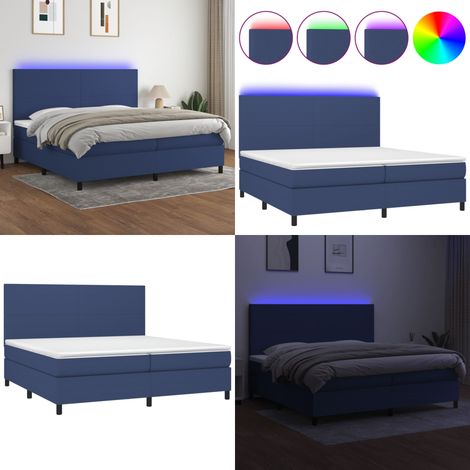 Sommier à lattes de lit et matelas et LED Bleu 200x200 cm Tissu - Lit Plateforme - Lit Design - Lit Moderne - Lit Avec Rangement - Tête De Lit Ajustable - Home & Living (1/5)