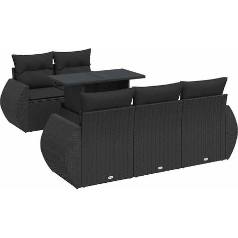 vidaXL Set Divano da Giardino 6 pz con Cuscini Nero in Polyrattan (1/5)