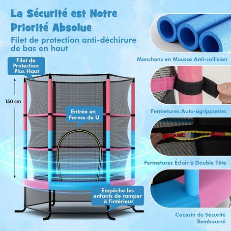 Trampoline enfant rose Ø165 cm avec filet de sécurité 360 , ressorts et structure en acier pour jardin, parc et cour (1/5)