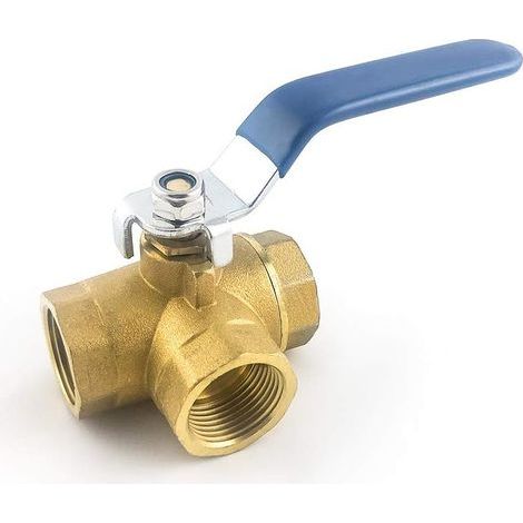 Three-way ball valve, forged brass DN15, 1/2" female, stainless steel, air, water, gas (1/5)