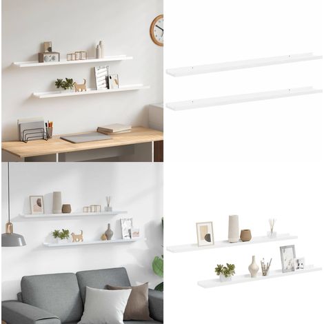 Étagères murales 2 pcs Blanc brillant 100x9x3 cm - Étagères Murales - Étagères Déco - Rangement Mural - Décoration Murale - Meubles Blancs - Home & Living (1/5)