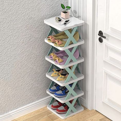 Boîte à chaussures empilable à 6 niveaux, étagère d'entrée, meuble à chaussures en plastique, gain de place (1/5)