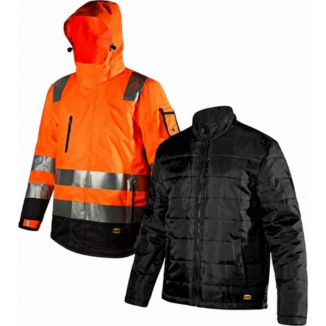 Giacca Alta Visibilità Impermeabile 2 In 1 - Giubbetto Interno Staccabile In Oxford 140 g, Cappuccio Removibile Giacca Da Lavoro HV - ORANGE TG. XXXL (1/5)
