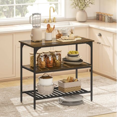 Scaffale da cucina 3 ripiani 100 x 50 x 90 cm, legno e acciaio, marrone rustico e nero DESVIAE (1/5)