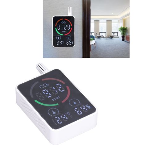 [Rilevatore di CO₂] Rilevatore di CO₂ portatile con display a colori - Monitor della qualità dell'aria con misurazione di temperatura e umidità - Materiale ABS, dimensioni 14,1x8x3,5 cm, bianco (1/4)
