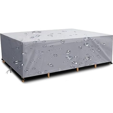 Housse Salon de Jardin 220x110x75cm 420D Oxford Argent Housse Table de Jardin Rectangulaire Protection Bache Table de Jardin Mobilier Extérieur Imperméable Coupe-Vent Anti-UV Résistant Au Froid