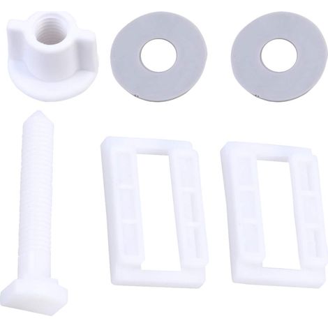 Kit de 2 vis de remplacement pour abattant de WC, comprenant boulons, écrous et rondelles en plastique. Kit de fixation pour abattant de WC à montage supérieur. (1/5)