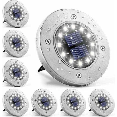 Solar Light 12 LEDs 8 Pieces White Solar Ground Lights Waterproof Stainless Steel for Outdoor Use, Garden, Terrace, Lawn, Courtyard, Walkway [Energy Class A+++] (1/5)