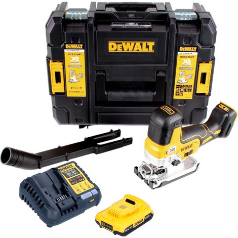 DeWalt DCS 335 D1 Seghetto alternativo a batteria 18V in valigetta da trasporto TSTAK + 1x Batteria 2,0 Ah + Caricabatterie DCB 113
