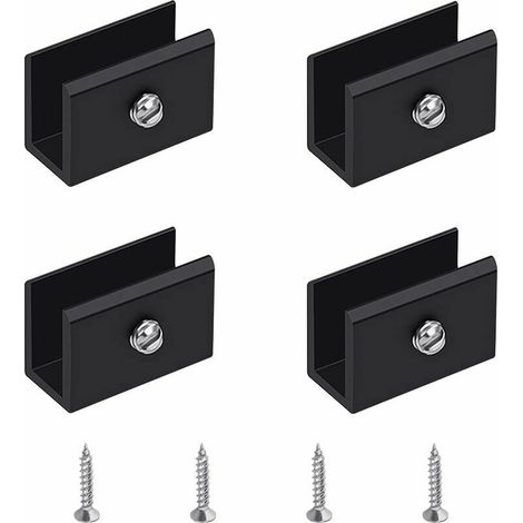 Pince à Verre, 4 Pièces de Support d'Étagère en Verre Murale Support Tablette Verre Noir, Fixation Tablette Verre Réglable en Alliage d'Aluminium, Pour Verre de 6 à 8 mm d'Épaisseur (1/5)