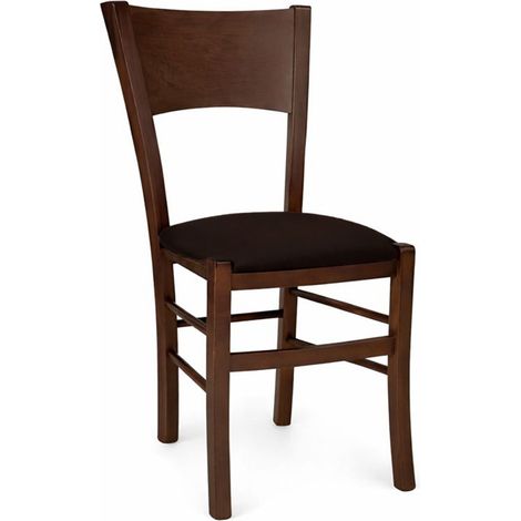 Sedia sala da pranzo Lucy in legno noce scuro con seduta imbottita marrone