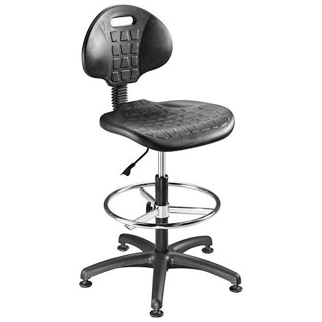 Chaise d'atelier noir haut mécanisme contact permanent avec repose-pieds et patins (1/2)