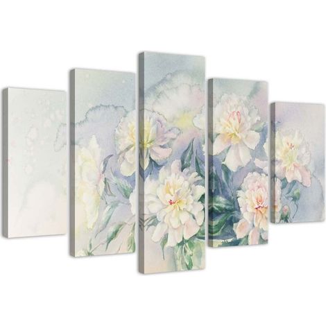 Quadro su tela 5 paneli Bouquet di fiori bianco - 200x100 (1/5)