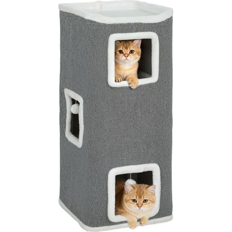 Tour pour chat 4 niveaux, arbre à chat stable boules de jeu plateforme supérieure bord en peluche, 41x 41 x 100 cm, gris (1/5)