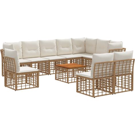 Outdoor-Sofagarnitur 11 pcs Natürlich und Cremweiß Polyester vidaXL