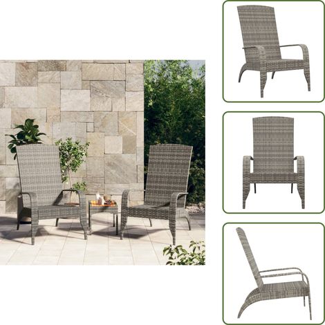 Chaise de jardin Adirondack Gris Résine tressée - Chaise Jardin - Chaise Adirondack - Fauteuil Extérieur - Mobilier Jardin - Chaise Lounge (1/5)