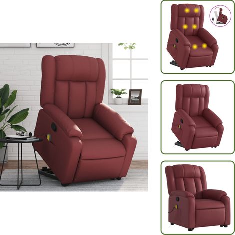 Massagesessel mit Aufstehhilfe Weinrot Kunstleder - Massage Sessel - Elektrischer Liftstuhl - Relaxsessel - Fernsehsessel - Bequeme Lounge Chair