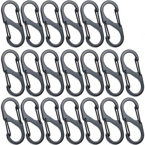 50 Pieces Mini S Shape Carabiner Clips Aluminum Alloy Carabiners 8 Shapes Durable Lightweight Waterproof Double Buckle, for Home, Outdoor Hiking, Fishing, Camping, Traveling Etc—Black 4x1.8cm (1/4)