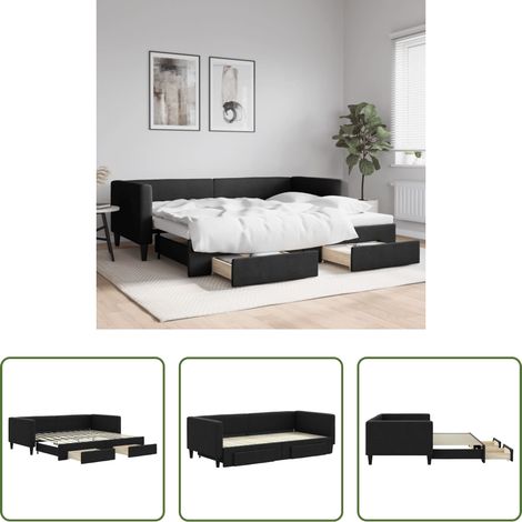 vidaXL Lit gigogne - Lit de jour avec gigogne et tiroirs sans matelas noir 90x200 cm (1/5)