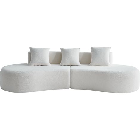 Divano angolare modulare da 3 posti in velluto bianco, forma curva (1/5)