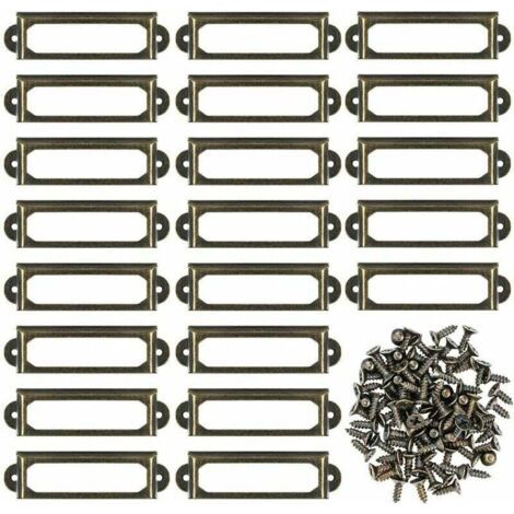 Lot de 50 supports d'étiquettes en métal pour meubles, tiroirs, armoires, cartes, plaques nominatives, cadres avec vis pour bureau, bibliothèque, bibliothèque, étagères Bronze (S 59 x 17 mm) (1/5)