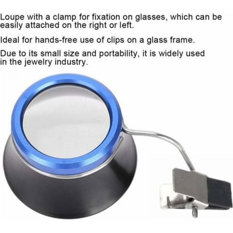 Loupe à pince pour lunettes - Grossissement 10x Corps en aluminium - Bijouterie et horlogerie (1/5)